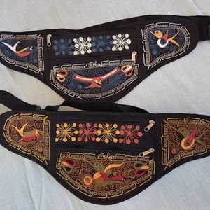 Embroidered Black Waist Bags
